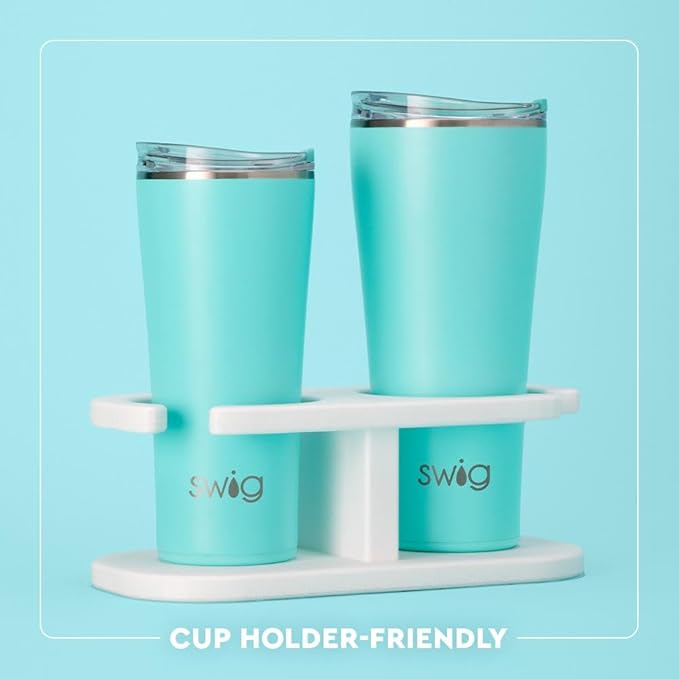 Swig Life 32oz Insulated Tumbler, Travel Coffee Tumbler with Lid, Cup Holder Friendly Travel Coffee Mug, Stainless Steel, 32 oz, Reusable Insulated Mug with Lid (Gingham)