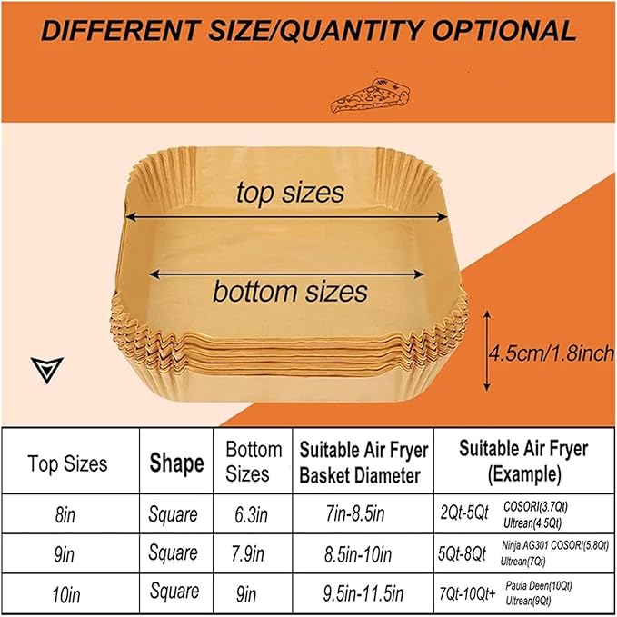 Large Air Fryer Disposable Paper Liners Nonstick 23cm Oven Airfryer Parchment Baking Paper ,Compatible For Ninja,Compatible For COSORI ,Grill Cooking Basket(23cm square,100 Pcs)