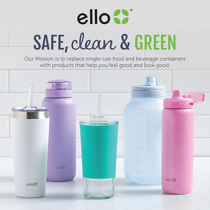 Ello Pop & Fill 40oz Stainless Steel Water Bottle with Quick Fill Technology, Double Walled and Vacuum Insulated Metal, Leak Proof Locking Lid, Sip and Chug, Reusable, BPA Free, Rosy Skyline