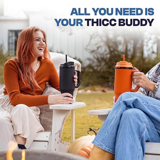 Thicc Buddy - 40 oz Stainless Steel Vacuum Insulated Tumbler with Lid and Straw for Water - Travel Mug Cupholder Friendly - Gifts for Women Men Him Her (Emerald Glitz)