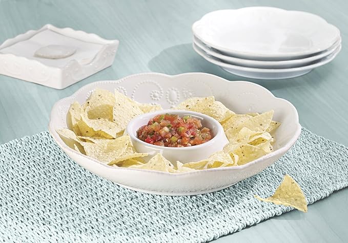 Lenox French Perle Chip and Dip Tray, White -