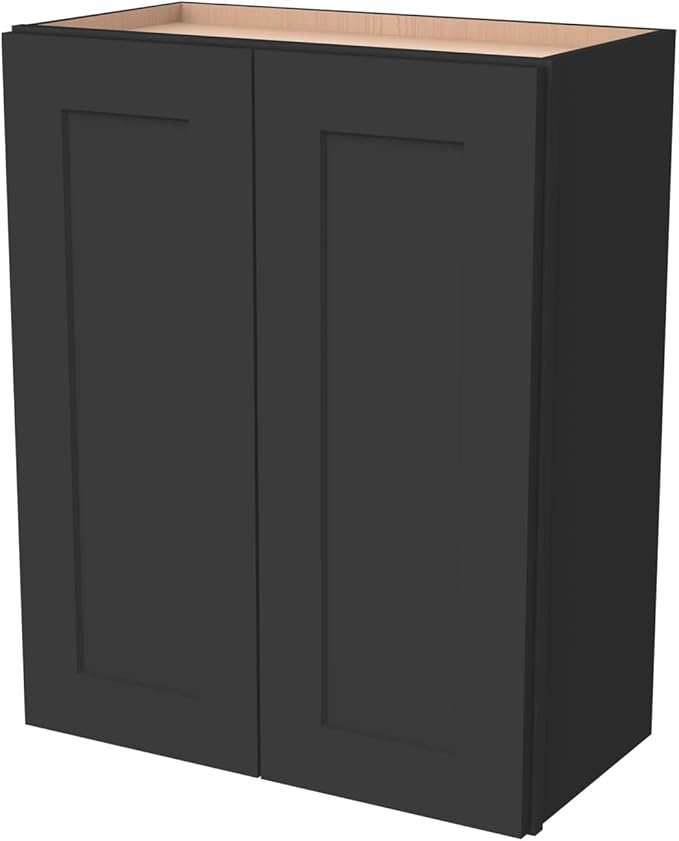 Wall-Mounted Cabinet – Solid Wood Shaker Style Medicine Cabinet with Adjustable Shelves & Soft-Close Doors for Bathroom, Kitchen, and Office Storage (Charcoal Black, 39" W x 12" D x 30" H)