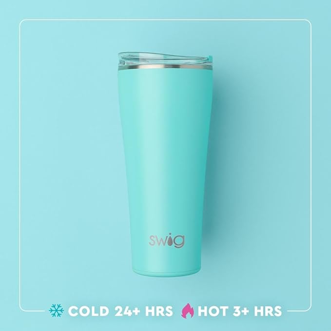 Swig Life 32oz Insulated Tumbler, Travel Coffee Tumbler with Lid, Cup Holder Friendly Travel Coffee Mug, Stainless Steel, 32 oz, Reusable Insulated Mug with Lid (Christmas Bows)