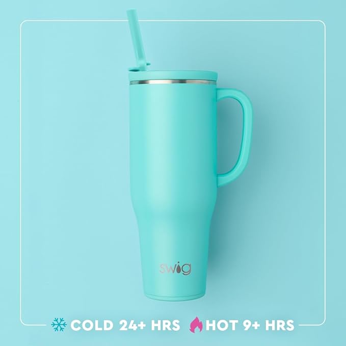 Swig Life 40oz Leak Proof Mega Mug, 40oz Leak Proof Tumbler with Handle and Straw, Extra Large Insulated Tumblers, Cup Holder Friendly Travel Mug, Reusable Leakproof Water Bottle (Tee It Up)