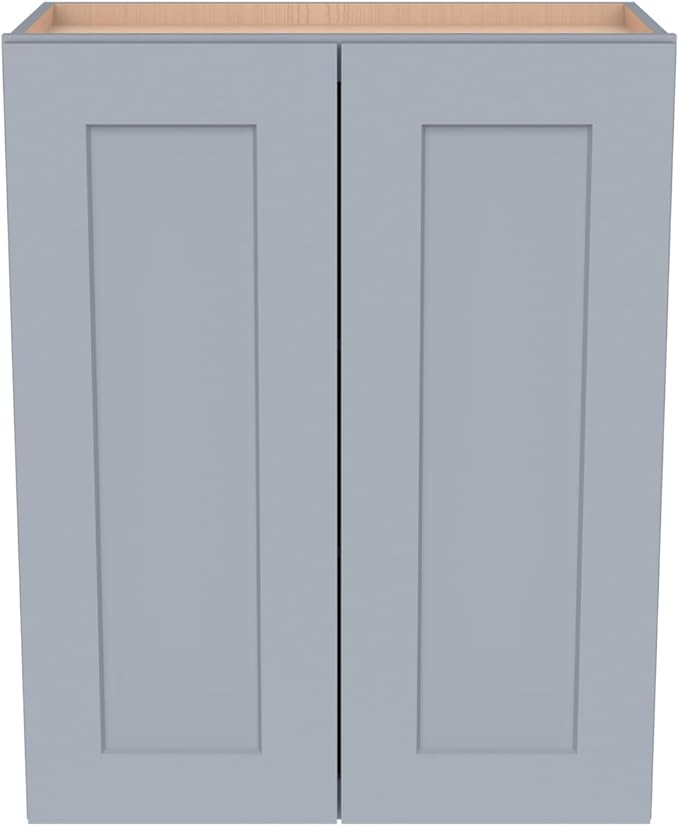Wall-Mounted Cabinet – Solid Wood Shaker Style Medicine Cabinet with Adjustable Shelves & Soft-Close Doors for Bathroom, Kitchen, and Office Storage (Grey, 33" W x 12" D x 36" H)