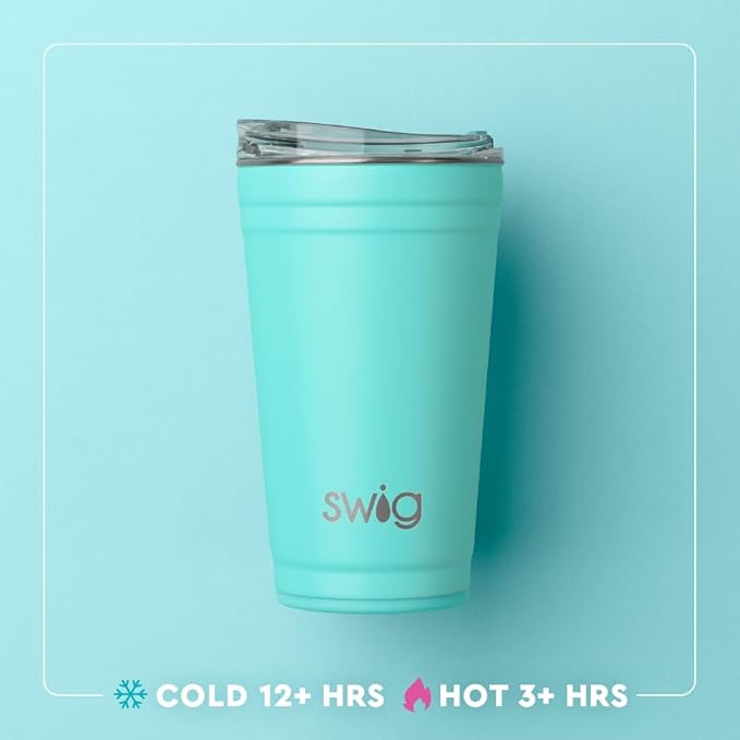 Swig Life 24oz Party Cup, Stackable Insulated Travel Coffee Tumbler with EZ Slider Lid, Cup Holder Friendly, Stainless Steel 24 oz Tumbler, Reusable Coffee Mug (Funky Chicken)