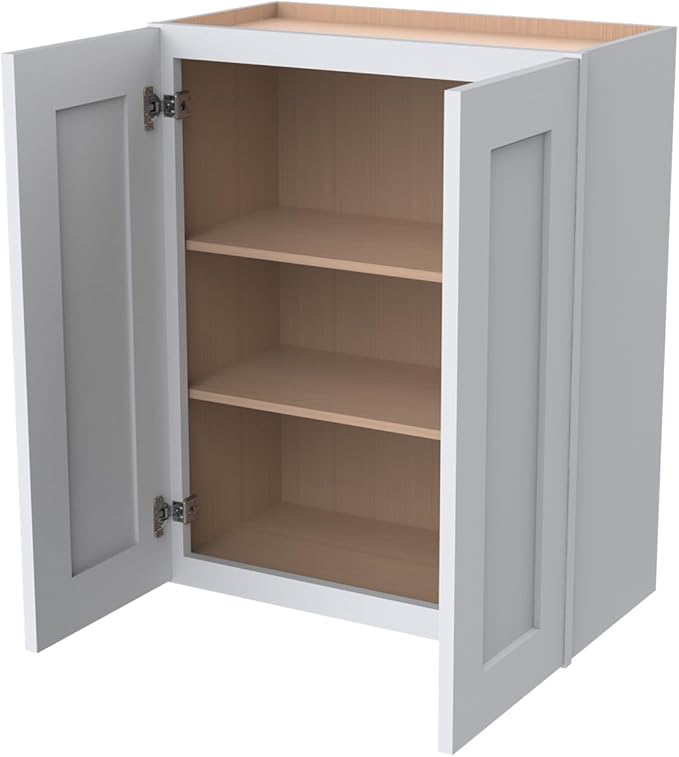 Wall-Mounted Cabinet – Solid Wood Shaker Style Medicine Cabinet with Adjustable Shelves & Soft-Close Doors for Bathroom, Kitchen, and Office Storage (White, 30" W x 12" D x 42" H)