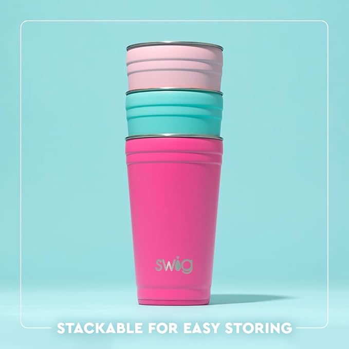 Swig Life 24oz Party Cup, Stackable Insulated Travel Coffee Tumbler with EZ Slider Lid, Cup Holder Friendly, Stainless Steel 24 oz Tumbler, Reusable Coffee Mug (Teacher Life)