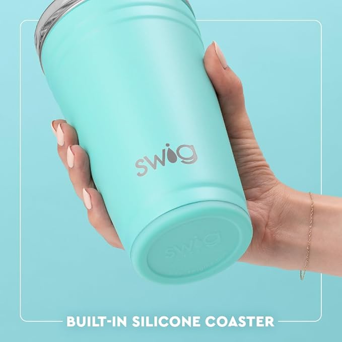 Swig Life 24oz Party Cup, Stackable Insulated Travel Coffee Tumbler with EZ Slider Lid, Cup Holder Friendly, Stainless Steel 24 oz Tumbler, Reusable Coffee Mug (Scoop There It Is)