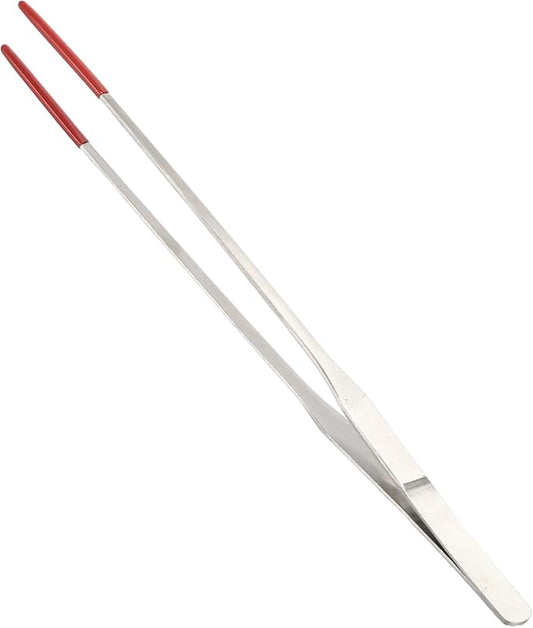 Reptile Feeding Tongs, Stainless Steel Lizard Feeding Tongs, Aquarium Straight Feeding Tweezers for Reptiles with Rubber Tip, Terrarium Feeding Tongs for Gecko, 10.63" Length, Red