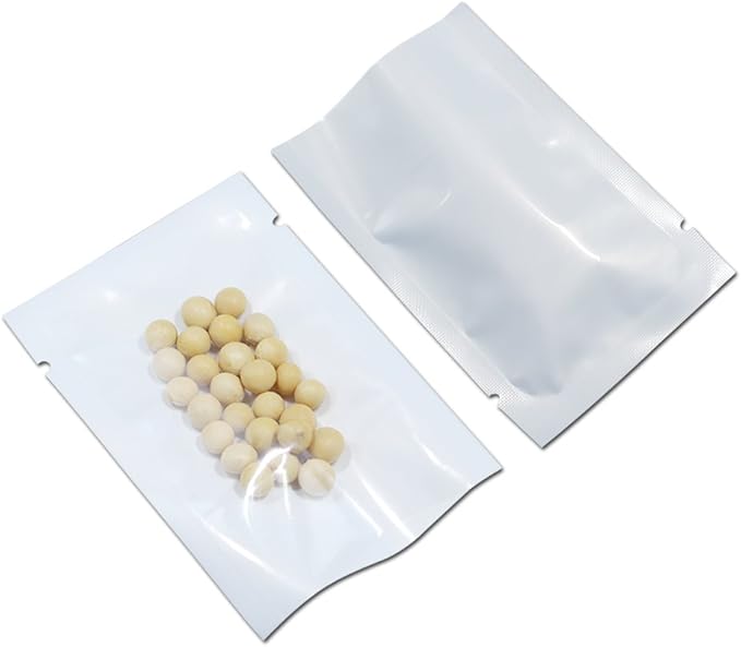PABCK 300 Pack 4.7x7.1 inch(Usable Size 4.3x6.7 inch) White Clear Front Open Top 2.8mil Plastic Vacuum Pouch Heat Sealable Bags for Food Storage Packets Mini Sample with Tear Notches
