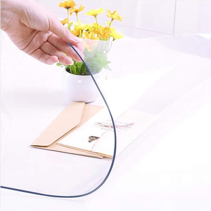 NECAUX Custom 48 x 115 Inch Clear Table Cover Protector, 1.5mm Thick Wood Grain Transparent Table Pad Non-Slip Tablecloth Plastic Protective Pad for Dining Room Table Conference Table Meeting Table