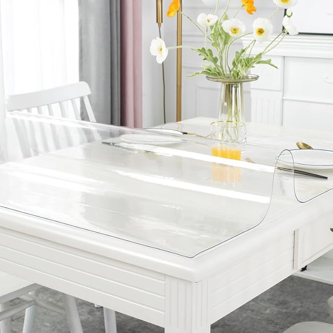 Warmstar Clear Table Cover Protector 34 x 60 Inch,1.5mm Thick Plastic Table Cover Rectangle,PVC Clear Table Protector,Desk Protector Mat for Kitchen, Dresser, Writing Desk，Dining Room Table