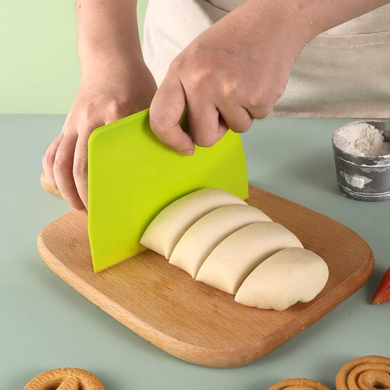 Plastic Bench Scraper & Chopper (14Pcs), Multi-Purpose Dough Scraper Bench Scraper, Flexible Bowl Scraper, Sharp Edge & Angles, Dough Cutter, Kitchen Utensil for Bread, Pizza, and Flat Top Griddles