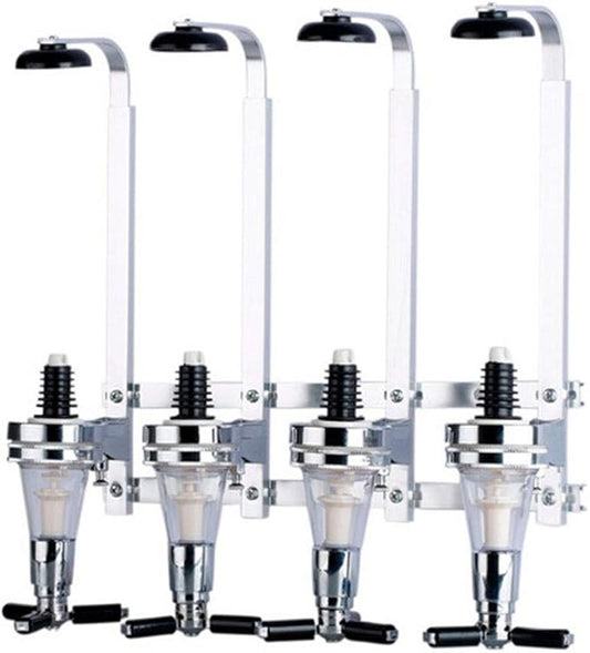 4 Bottle Liquor Dispenser, Wall Mounted Spirit Drinks Stand Optic, Spring-Loaded Wine Dispenser Stand Drinking Pourer Bottle Holder