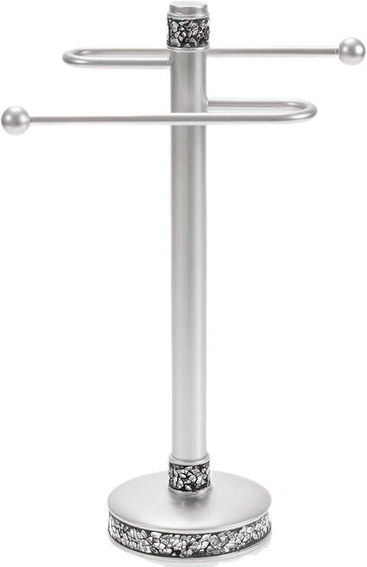 Crackled Glass Countertop Towel Stand, Decorative Unibody Silver Fingertip Towel Holder, Durable Resin Free Standing Towel Rack, for Elegant Counter Top Bathroom or Kitchen Decor