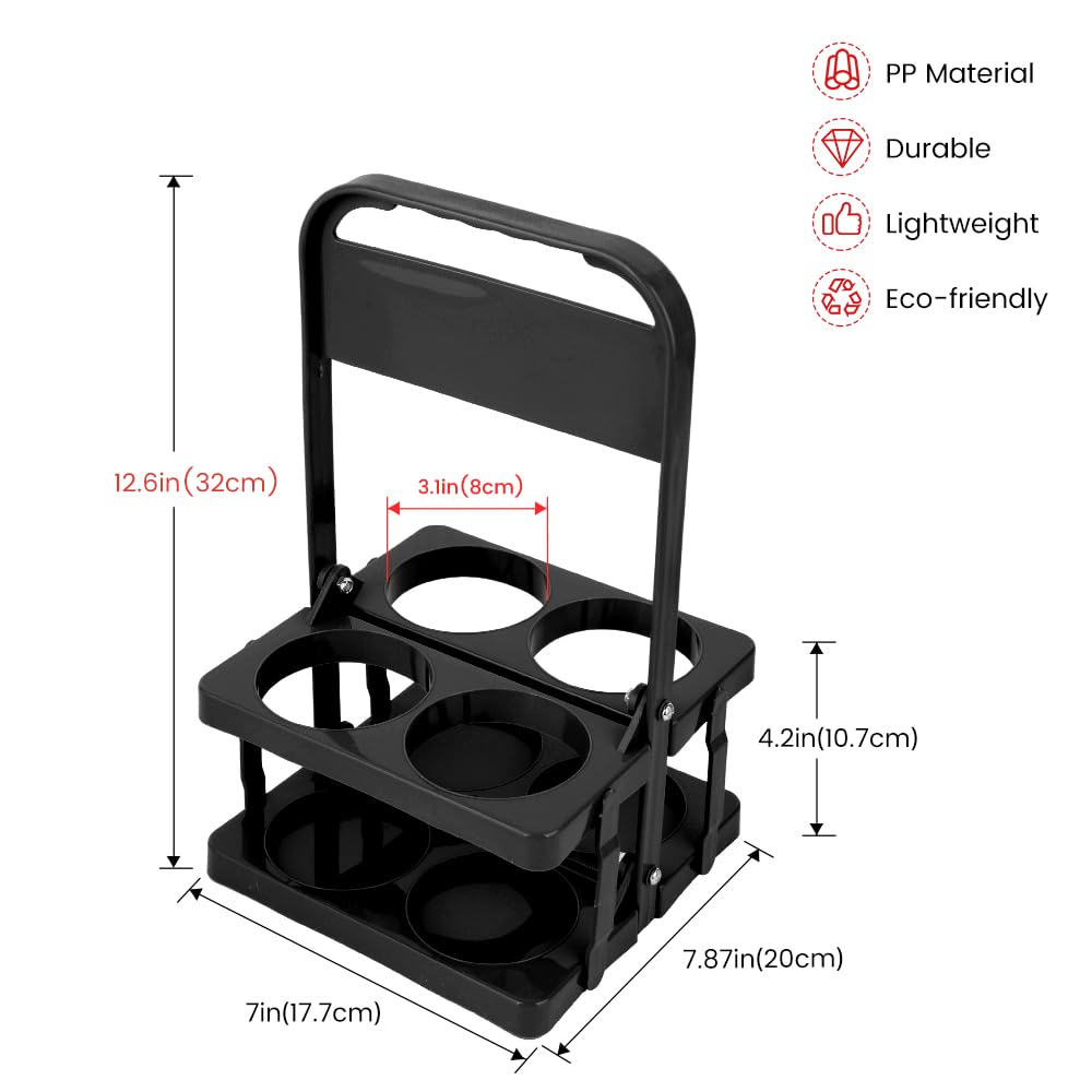 Bodaon 4 Cup Drink Carrier with Handle, Plastic Cup Carriers for Drinks, Drink Holder for Car, GrubHub/Eats Doordash Accessories, Portable Foldable Reusable Mobile, Use for Food Delivery Bag, Black
