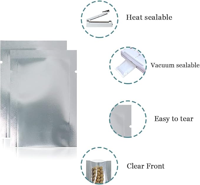 Silver Aluminum Foil Pouch Heat Seal Front Window Plastic Mini Open Top Flat Vacuum Packaging Mylar Bag Food Small Sample Mylar Storage with Tear Notch (1000, 9x13cm(3.5x5.1 inch))