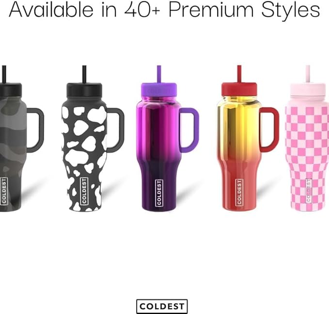 Coldest Tumbler with Handle and Straw, 100% Leak Proof Insulated Tumbler with Lid and Straw (3 Lids), Stainless Steel Tumblers for Women & Men, Cup Holder Friendly, 36 oz (Glowie Leopard)