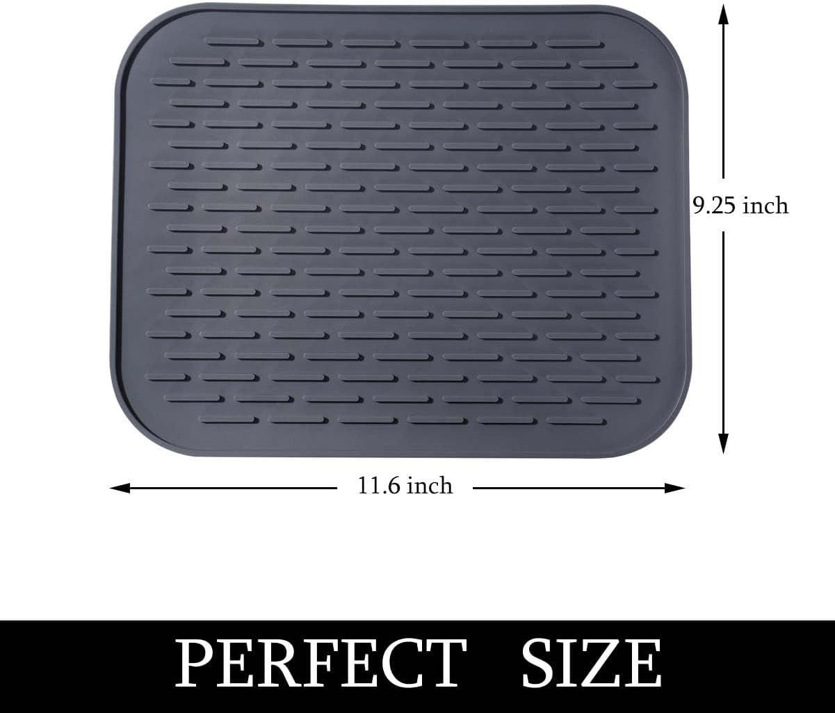 Dish Mat Silicone Dish Drying Mats Works For Drying Stemware Cocktail Glasses Silverware Pots Pans Knives and Dish Rack for Kitchen Counter Sink Bar Pads Easy to Clean (11.5" x 9.1")