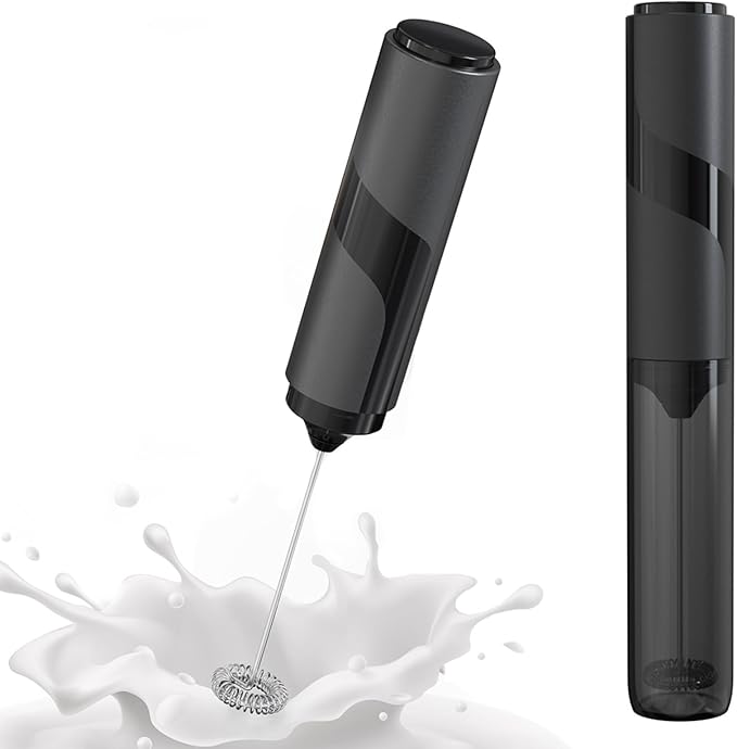 Handheld Milk Frother with Cover- 15-Second Silent Drink Mixer, Travel-Ready with ABS Sleeve, Battery-Powered for Coffee, Matcha & Shakes