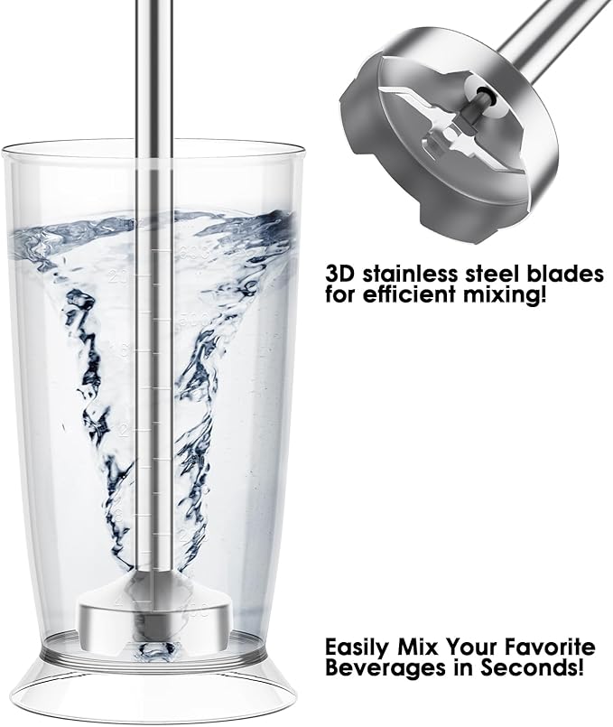 Immersion Blender Handheld for Kitchen,Emulsion Blender Handheld,12 Speed Electric Hand Mixer with BPA Free Attachments:Chopper Bowl,Whisk,Milk Frother,Measuring Cup