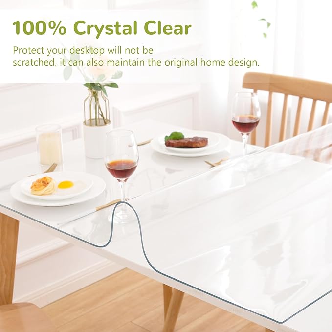 35 x 63 Inch Clear Table Cover, Vinyl Table Pad, 1.5mm Thick Waterproof Plastic Table Protector