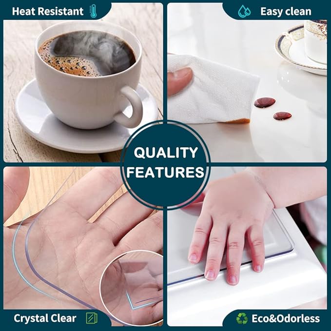 Wadrac Clear Table Protector Plastic Table Cloths PVC Night Stand Table Cover Mat Office Desk Mat Shelf Surface Protection Crystal Children Painting Cover Pad Transprent Rectangular 36x48 inch