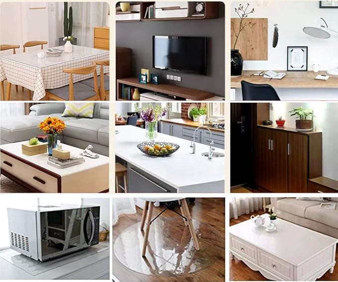 NECAUX Custom 38 x 48 Inch Clear Table Cover Protector, 1.5mm Thick Plastic Scratch Resistent Heavy Duty Desk Pad Mat Non-Slip Tablecloth Protector for Coffee Table, Sofa Table, Media Stand