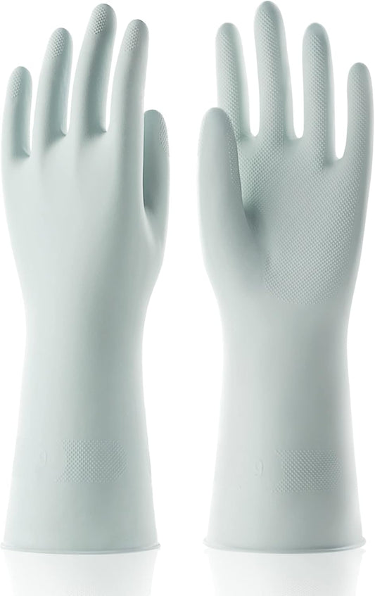 COOLJOB Large Household Rubber Gloves with Cotton Liner & Non-slip Grip, Waterproof Long Lasting Dishwashing Gloves for Kitchen & Bathroom Cleaning, Mint Green, 1 Pair
