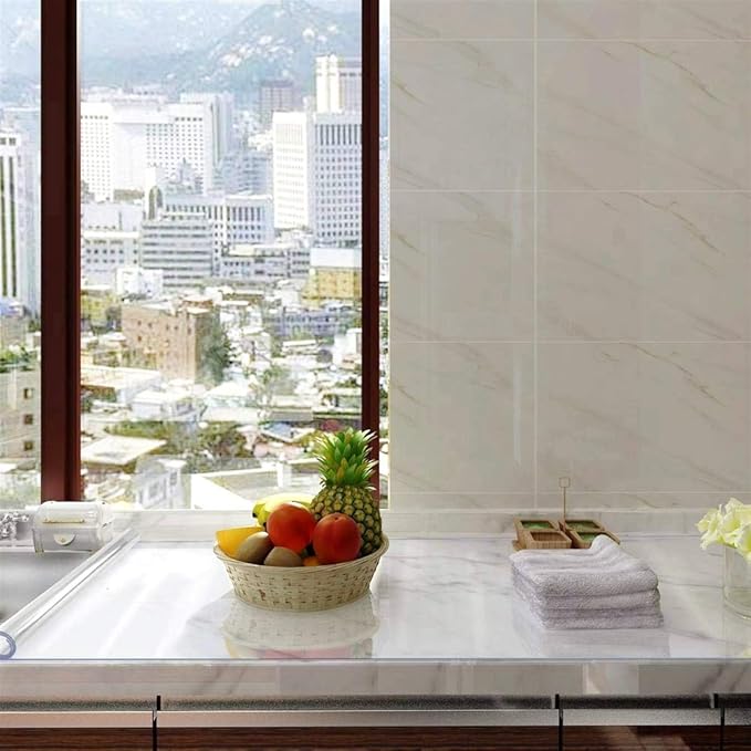 NECAUX Custom 46 x 79 Inch Clear Table Cover Protector, 1.5mm Thick Wood Grain Transparent Table Pad Non-Slip Tablecloth Plastic Protective Pad for Dining Room Table, Conference Table