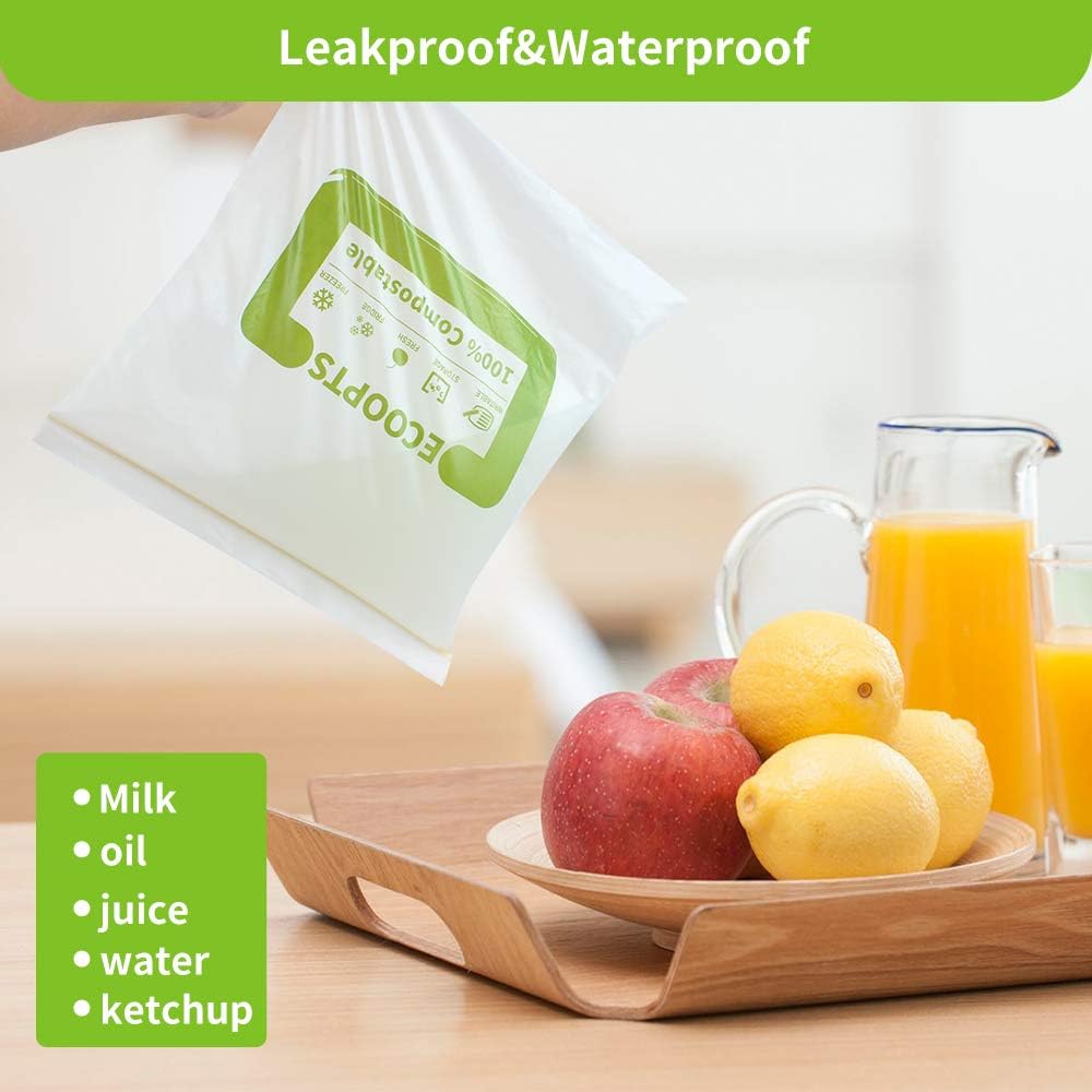 100% Compostable Sandwich Zip Bag | ECO-Friendly Food Storage Bags | Freezer Bag | Plant-Based BPA-free | Seal well for Fruit,Food and Snack (2, Medium)