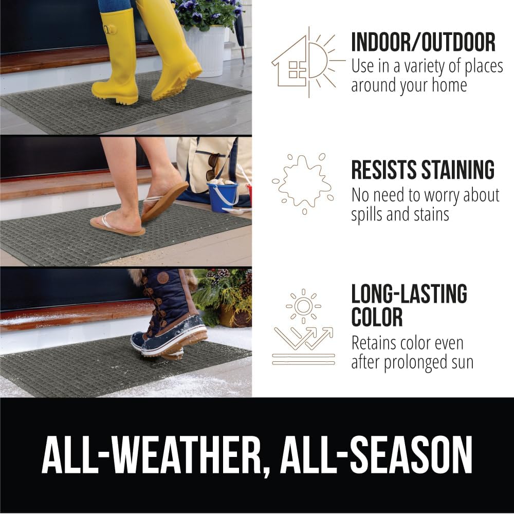 GORILLA GRIP Front Door Mat, 72x24, Indoor Outdoor Ultra Absorbent HydroAbsorb Doormat, Absorbs Up to 2.75 Cups of Water, Stain and Fade Resistant, Rubber Backing Doormats, Captures Dirt, Gray