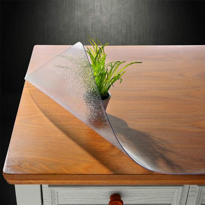 NECAUX Custom 44 x 75 Inch Frosted Table Cover Protector, 1.5mm Thick Wood Grain Transparent Table Pad Non-Slip Tablecloth Plastic Protective Pad for Dining Living Room Table Conference Table