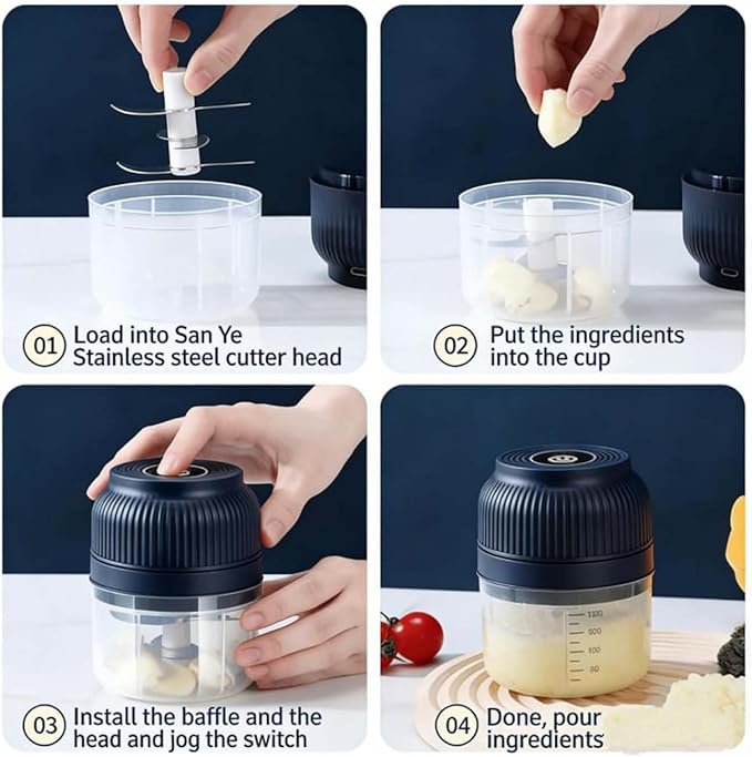 Electric Garlic Chopper, Mini Portable Veggie Cutter with 4/6 Stainless Steel Blades, Portable Wireless Rechargeable Mini Electric Garlic Food Chopper for Garlic, Onion, Chili, Nuts (Purple,320ML)