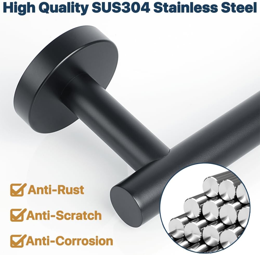 SAYAYO Black Towel Racks for Bathroom, 16 Inch Towel Bar Towel Rod Towel Holder Wall Mount SUS304 Stainless Steel (Hanging Length 13-Inch)