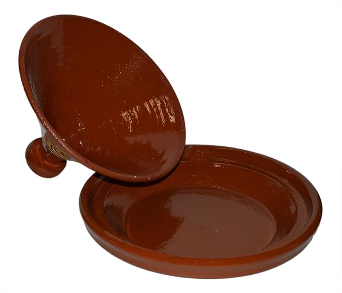 Treasures Of Morocco Moroccan Cooking Tagine, Traditional, Handmade, 10 Inch Diameter, Red, Clay, Round, With Lid