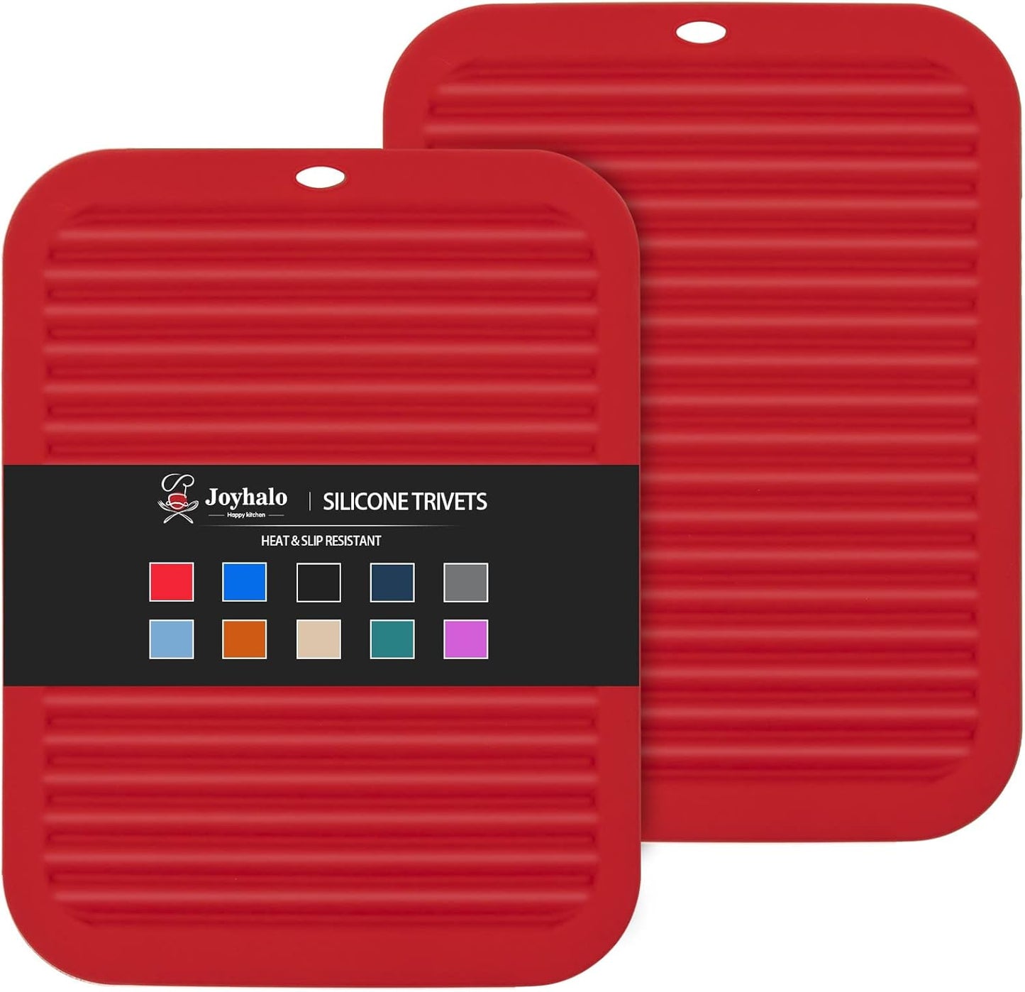 Joyhalo Silicone Trivets - Hot Pads for Kitchen, Protect Table & Quartz Countertops, Heat Resistance to 480F, Set of 2, Red