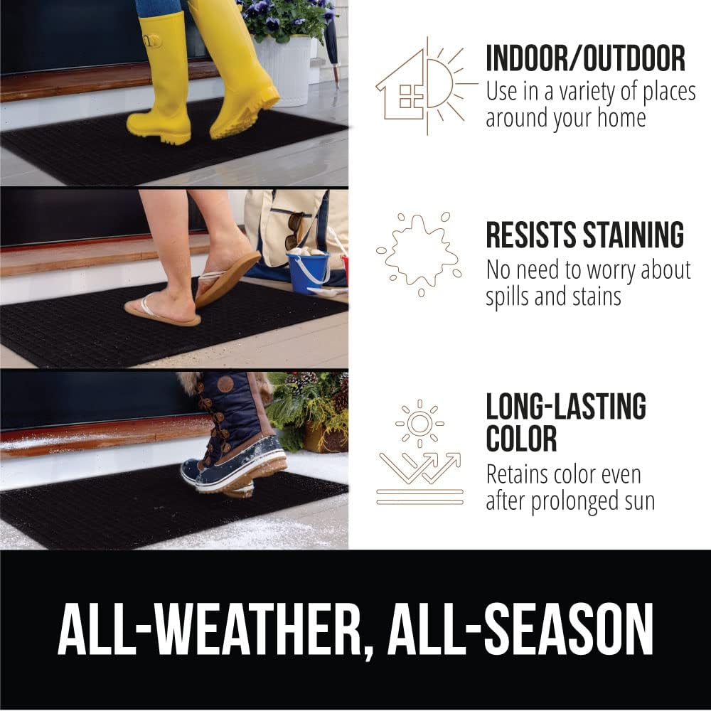 GORILLA GRIP Front Door Mat, Indoor Outdoor Ultra Absorbent HydroAbsorb Doormat, Absorbs Up to 1.7 Cups of Water, Stain and Fade Resistant, Rubber Backing Doormats, Captures Dirt, 29x17 Black