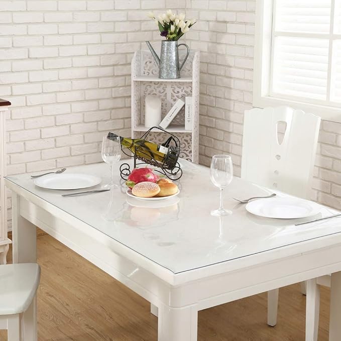 NECAUX Custom 23.6 x 55.2 Inch Clear Table Cover Protector, 1.5mm Thick Plastic Water Resistent Heavy Duty Desk Mat Non-Slip Tablecloth Protector for Coffee Table, Sofa Table, Media Stand, Countertop