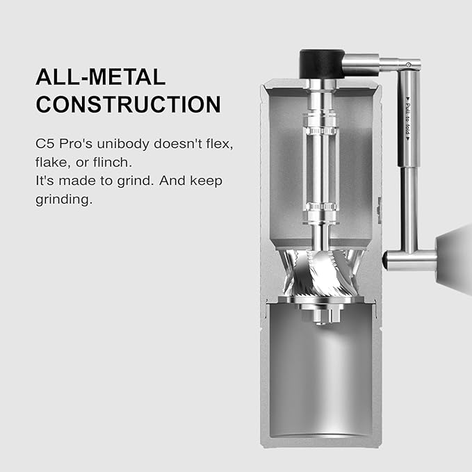 TIMEMORE C5 Pro Manual Coffee Grinder with S2C-042-III Conical Burr, 0.031mm Precision Adjustment, All-Metal Portable Hand Coffee Mill for Espresso/French Press/Pour Over - Black