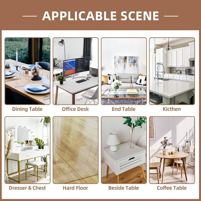 Warmstar Clear Table Cover Protector 44 x 90 Inch,1.5mm Thick Plastic Table Cover Rectangle,PVC Clear Table Protector,Desk Protector Mat for Kitchen, Dresser, Writing Desk，Dining Room Table