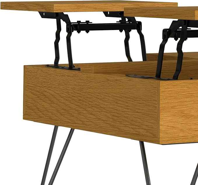SIMPLIHOME Hunter Lift Top Coffee Table - 32 inch Wide Oak Veneer and Metal Industrial Square Lift Top Cocktail Table in Oak, Living Room Table with Dual Lift Tops, Hidden Storage and Hairpin Legs