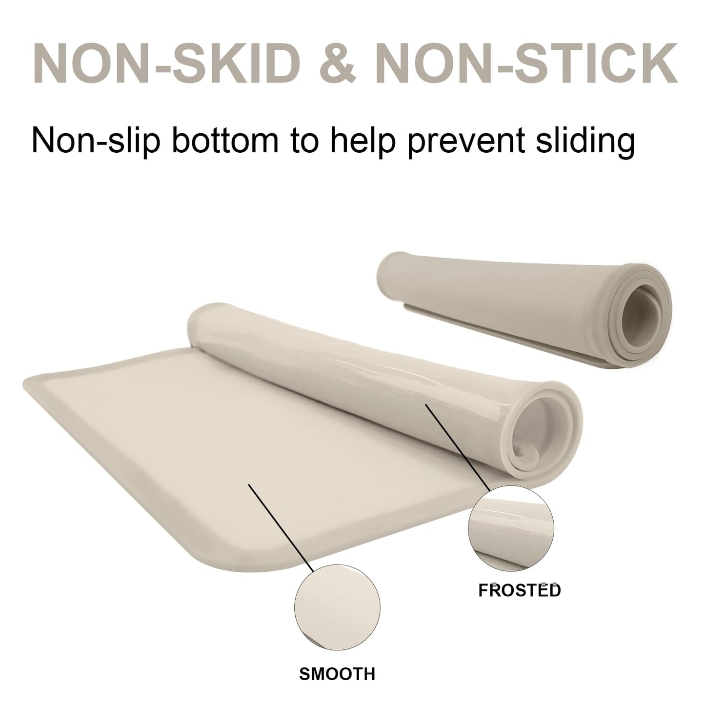Silicone Placemat for Toddles Kids Non-Slip Reusable Portable Baby Placemats for Restaurant Stain-Proof Children Food Mats Eating Table Mat 2 Pack (Ecru)