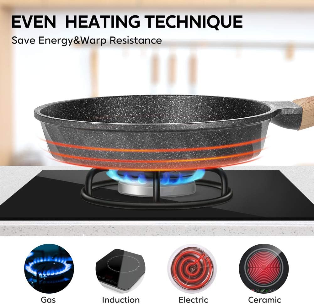 Nonstick Frying Pan Set, Stone Skillet Set, Omelette Pan Cookware Set, Induction Frying Pan with 3 Lid(8inch&9.5inch&11inch)