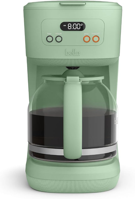 bella 12 Cup Programmable Coffee Marker, Reusable Dishwasher Safe Accessories, Easy LCD diaply, Auto Shutoff, 900 watt, Seaglass