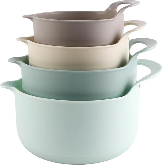 COOK WITH COLOR Nesting Plastic Mixing Bowl Set with Pour Spouts and Handles, Ombre Mint, 4 Piece Non-Slip