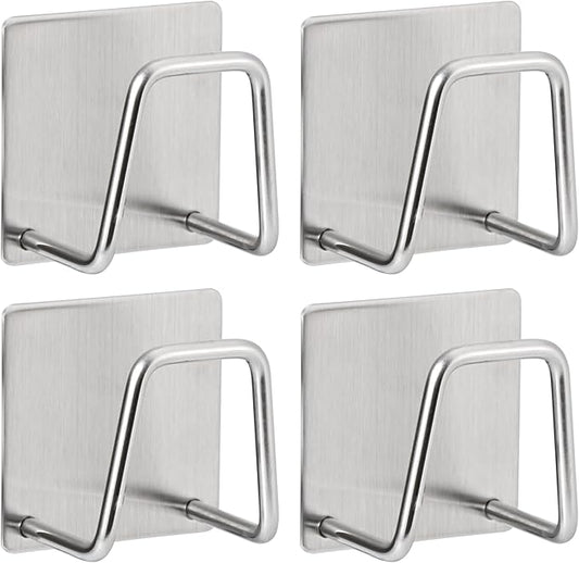 Adhesive Sponge Holder for Kitchen Sink, SUS304 Stainless Steel Scrubber Hanger Sink Caddy Accessories Storage Drain Rack Stand for Scratch Scrub Dishcloth Dishrag Steel Wool Strainer Stopper