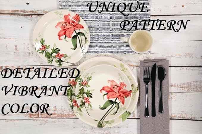 Tudor Royal Collection 24-Piece Round Dinnerware Set, Service for 6, Rosemary Design, Summer Flowers, Plates Bowls Mugs Dishes, High-Gloss Premium Quality
