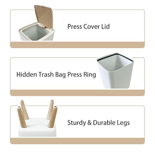 Small Trash Can with Lid Leaf Rough foil Texture for Art Trace Wastebasket with Press Cover Dog Proof Garbage Can Waste Bin for Kitchen Bathroom Nursery 2.6 Gallon